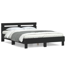 Estructura cama con cabecero madera ingeniería negro 150x200 cm de , Camas y somieres - Ref: Foro24-3207414, Precio: 129,87 €...