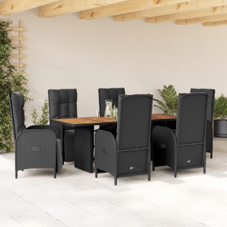Set de comedor de jardín 7 pzas y cojines ratán sintético negro en Conjuntos de jardín | Comprar online en Foru.es