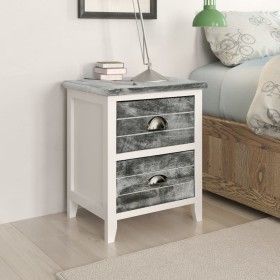 Mesita de noche madera de Paulownia gris y blanca 38x28x45 cm de vidaXL, Mesitas de noche - Ref: Foro24-284047, Precio: 51,28...