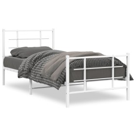 Estructura cama metal con cabecero y pie cama blanca 90x190 cm de , Camas y somieres - Ref: Foro24-355620, Precio: 85,00 €, D...