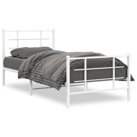 Estructura cama metal con cabecero y pie cama blanca 90x190 cm de , Camas y somieres - Ref: Foro24-355620, Precio: 85,00 €, D...