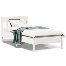 Estructura de cama con cabecero madera pino blanco 90x190 cm de , Camas y somieres - Ref: Foro24-842675, Precio: 91,20 €, Des...