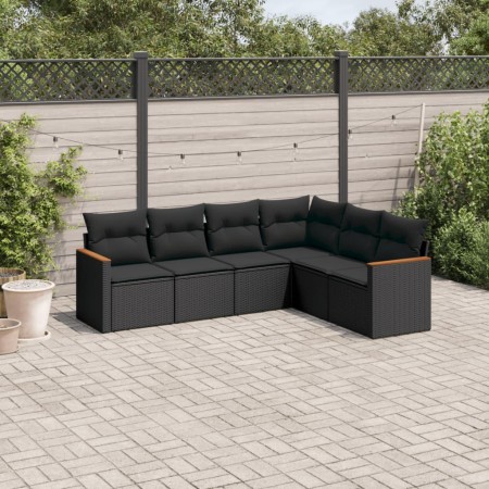 Set de sofás de jardín 6 piezas y cojines ratán sintético negro de , Conjuntos de jardín - Ref: Foro24-3258401, Precio: 426,9...