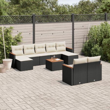 Set de sofás de jardín 10 pzas cojines ratán sintético negro de , Conjuntos de jardín - Ref: Foro24-3258808, Precio: 564,34 €...