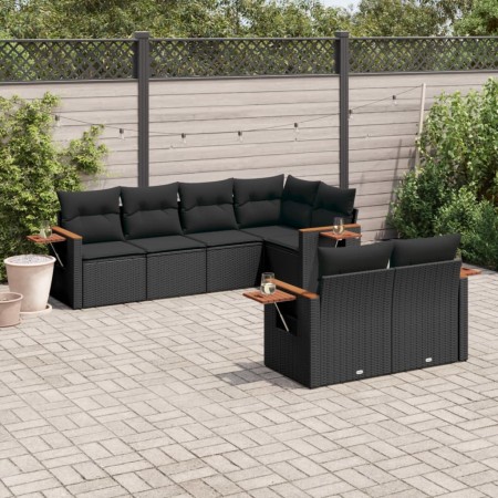 Set de comedor de jardín 7 pzas y cojines ratán sintético negro de , Conjuntos de jardín - Ref: Foro24-3259381, Precio: 597,3...