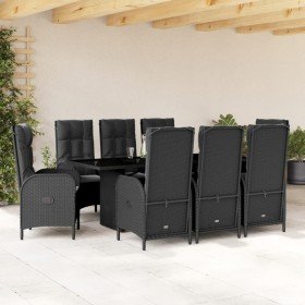 Set de comedor de jardín 9 pzas y cojines ratán sintético negro en Conjuntos de jardín | Comprar online en Foru.es