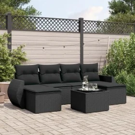 Set de comedor de jardín 7 pzas y cojines ratán sintético negro de , Conjuntos de jardín - Ref: Foro24-3254062, Precio: 430,5...