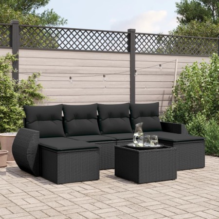 Set de comedor de jardín 7 pzas y cojines ratán sintético negro de , Conjuntos de jardín - Ref: Foro24-3254062, Precio: 434,6...