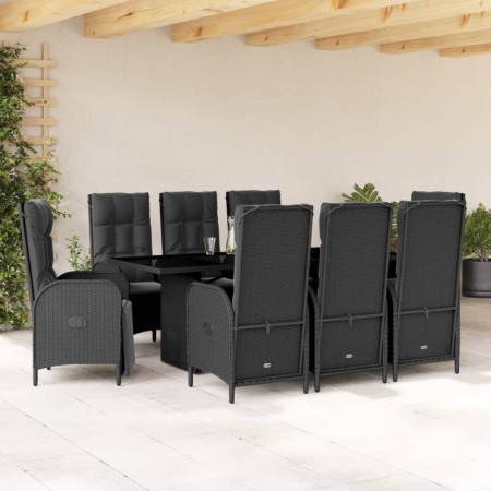 Set de comedor de jardín 9 pzas y cojines ratán sintético negro en Conjuntos de jardín | Comprar online en Foru.es