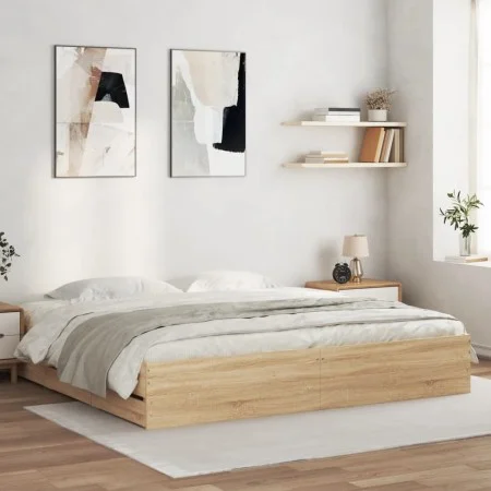 Cama con cajones madera ingeniería roble Sonoma 160x200 cm de , Camas y somieres - Ref: Foro24-3207261, Precio: 207,48 €, Des...
