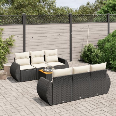 Set de comedor de jardín 7 pzas y cojines ratán sintético negro de , Conjuntos de jardín - Ref: Foro24-3224894, Precio: 448,8...