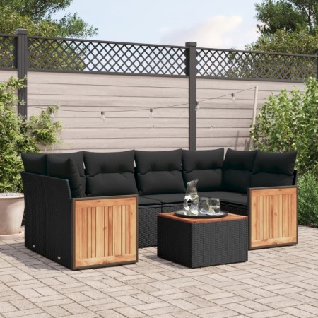 Set de comedor de jardín 7 pzas y cojines ratán sintético negro de , Conjuntos de jardín - Ref: Foro24-3227476, Precio: 438,5...