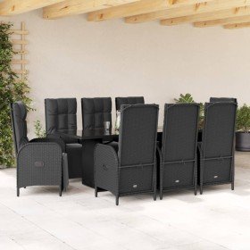 Set de comedor de jardín 9 pzas y cojines ratán sintético negro en Conjuntos de jardín | Comprar online en Foru.es