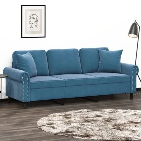 Sofá de 3 plazas con cojines terciopelo azul 180 cm de , Sofás - Ref: Foro24-3200964, Precio: 320,38 €, Descuento: %