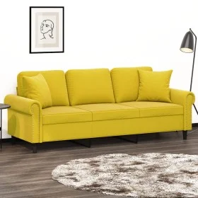 Sofá de 3 plazas con cojines terciopelo amarillo 180 cm de , Sofás - Ref: Foro24-3200961, Precio: 287,75 €, Descuento: %