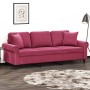 Sofá de 3 plazas con cojines terciopelo rojo tinto 180 cm de , Sofás - Ref: Foro24-3200959, Precio: 314,70 €, Descuento: %