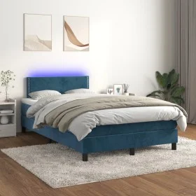 Cama box spring colchón y LED terciopelo azul oscuro 120x200 cm de , Camas y somieres - Ref: Foro24-3134337, Precio: 389,24 €...