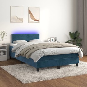 Cama box spring colchón y LED terciopelo azul oscuro 120x200 cm de , Camas y somieres - Ref: Foro24-3134337, Precio: 387,64 €...