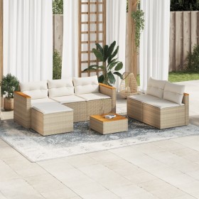 Set sofás jardín y cojines 5 pzas ratán sintético acacia beige en Conjuntos de jardín | Comprar online en Foru.es
