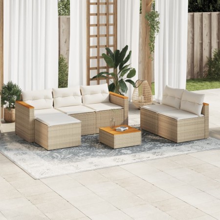 Set sofás jardín y cojines 5 pzas ratán sintético acacia beige en Conjuntos de jardín | Comprar online en Foru.es
