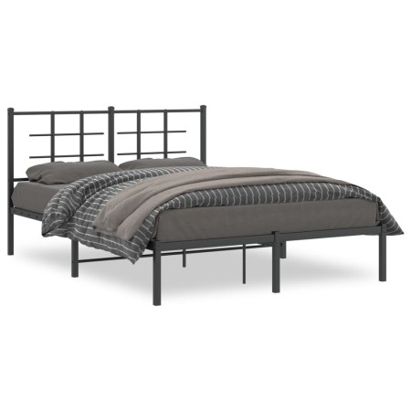 Estructura de cama con cabecero metal negro 135x190 cm de , Camas y somieres - Ref: Foro24-355560, Precio: 101,11 €, Descuent...