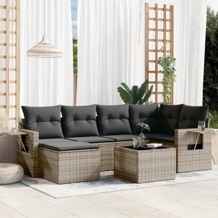 Set de sofás de jardín 7 piezas con cojines ratán PE gris de , Conjuntos de jardín - Ref: Foro24-3252807, Precio: 440,46 €, D...