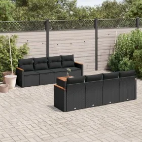 Set de sofás de jardín 8 piezas y cojines ratán sintético negro de , Conjuntos de jardín - Ref: Foro24-3225817, Precio: 558,5...
