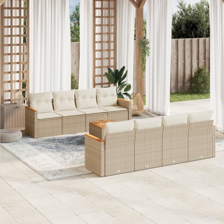 Set de sofás de jardín 9 pzas con cojines ratán sintético beige de , Conjuntos de jardín - Ref: Foro24-3225820, Precio: 542,9...