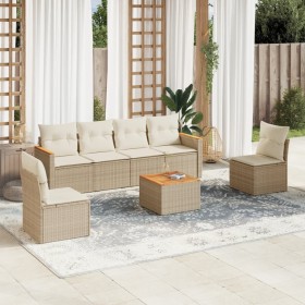 Set sofás de jardín 7 piezas y cojines ratán sintético beige de , Conjuntos de jardín - Ref: Foro24-3225869, Precio: 404,53 €...