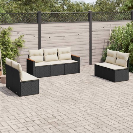 Set de comedor de jardín 7 pzas y cojines ratán sintético negro de , Conjuntos de jardín - Ref: Foro24-3225874, Precio: 369,7...