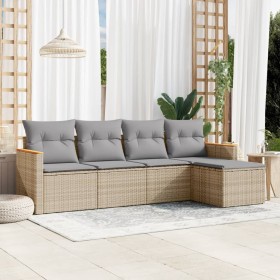 Juego de sofás jardín con cojines beige mezcla 5 pzas ratán PE de , Conjuntos de jardín - Ref: Foro24-3225919, Precio: 287,41...