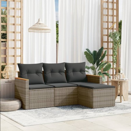 Set de sofás de jardín 4 pzas y cojines ratán sintético gris de , Conjuntos de jardín - Ref: Foro24-3225906, Precio: 219,63 €...