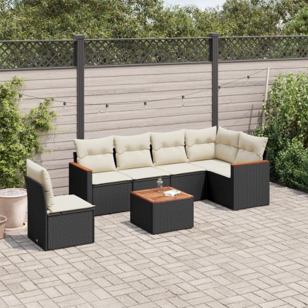 Set de comedor de jardín 7 pzas y cojines ratán sintético negro de , Conjuntos de jardín - Ref: Foro24-3226021, Precio: 375,1...