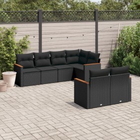 Set de comedor de jardín 7 pzas y cojines ratán sintético negro de , Conjuntos de jardín - Ref: Foro24-3226139, Precio: 480,7...