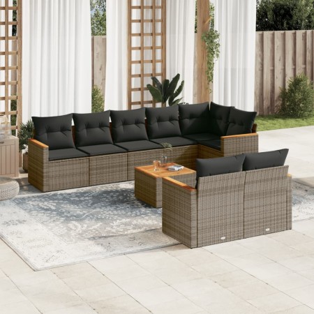 Set de muebles de jardín 9 pzas y cojines ratán sintético gris de , Conjuntos de jardín - Ref: Foro24-3226158, Precio: 513,77...