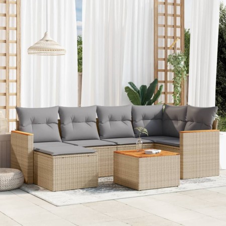Juego de sofás jardín con cojines beige mezcla 7 pzas ratán PE de , Conjuntos de jardín - Ref: Foro24-3226185, Precio: 402,74...