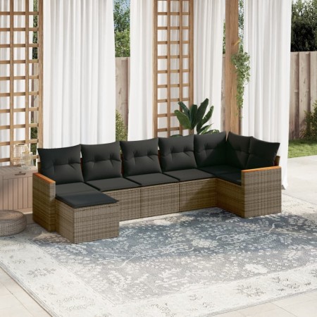 Set de sofás de jardín 7 piezas con cojines ratán PE gris de , Conjuntos de jardín - Ref: Foro24-3226193, Precio: 393,46 €, D...