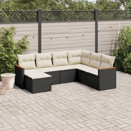 Set de comedor de jardín 7 pzas y cojines ratán sintético negro de , Conjuntos de jardín - Ref: Foro24-3226203, Precio: 369,6...