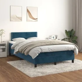 Box spring bed with dark blue velvet mattress 120x200 cm by , Beds and slatted bases - Ref: Foro24-3141237, Price: 400,22 €, ...