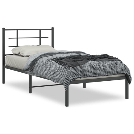 Estructura de cama con cabecero metal negro 90x190 cm de , Camas y somieres - Ref: Foro24-355553, Precio: 65,13 €, Descuento: %