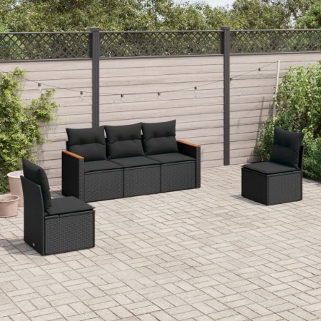 Set de muebles de jardín 5 pzas y cojines ratán sintético negro de , Conjuntos de jardín - Ref: Foro24-3225845, Precio: 306,8...