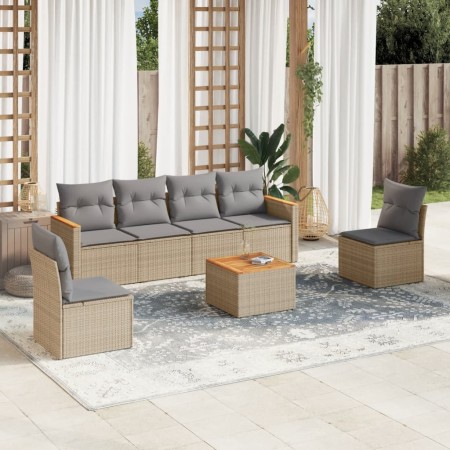 Juego de sofás jardín con cojines beige mezcla 7 pzas ratán PE de , Conjuntos de jardín - Ref: Foro24-3225870, Precio: 382,82...
