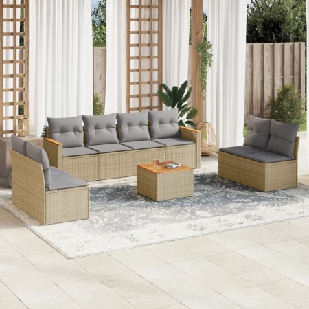 Juego de sofás jardín con cojines beige mezcla 9 pzas ratán PE de , Conjuntos de jardín - Ref: Foro24-3225898, Precio: 485,56...