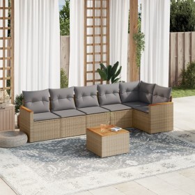 Juego de sofás jardín con cojines beige mezcla 7 pzas ratán PE de , Conjuntos de jardín - Ref: Foro24-3225996, Precio: 423,34...