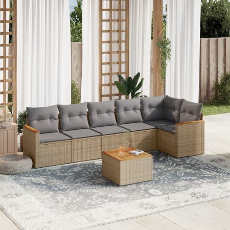 Juego de sofás jardín con cojines beige mezcla 7 pzas ratán PE de , Conjuntos de jardín - Ref: Foro24-3225996, Precio: 423,34...