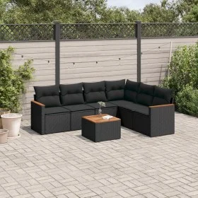 Set de comedor de jardín 7 pzas y cojines ratán sintético negro de , Conjuntos de jardín - Ref: Foro24-3226006, Precio: 444,2...