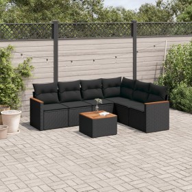 Set de comedor de jardín 7 pzas y cojines ratán sintético negro de , Conjuntos de jardín - Ref: Foro24-3226006, Precio: 433,8...
