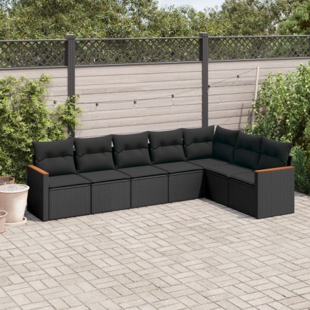Set de comedor de jardín 7 pzas y cojines ratán sintético negro de , Conjuntos de jardín - Ref: Foro24-3226027, Precio: 451,6...
