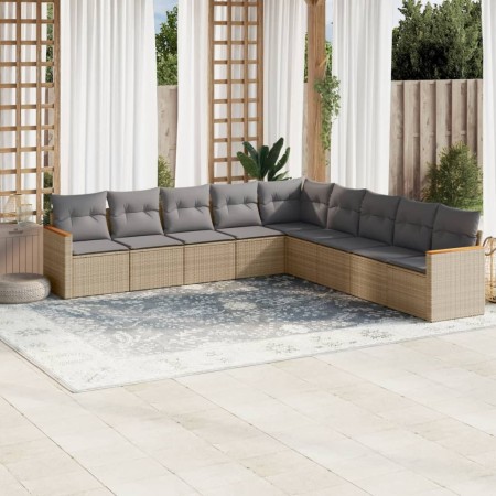 Juego de sofás jardín con cojines beige mezcla 9 pzas ratán PE de , Conjuntos de jardín - Ref: Foro24-3226059, Precio: 525,60...