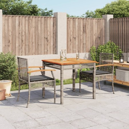 Set comedor de jardín 3 piezas con cojines ratán sintético gris en Conjuntos de jardín | Comprar online en Foru.es